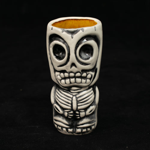 Skeletal Tiki Shot Glass, Satin White Wipe Away with Rusty Yellow interior