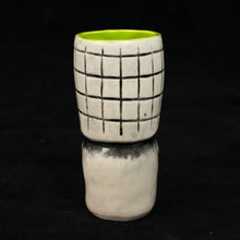 Load image into Gallery viewer, Skeletal Tiki Shot Glass, Satin White Wipe Away with Lime Green interior