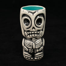Load image into Gallery viewer, Skeletal Tiki Shot Glass, Satin White Wipe Away with Teal interior