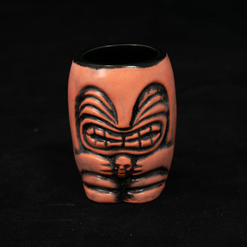 Little Headhunter Tiki Shot Glass, Orange Wipe Away with Black Interior