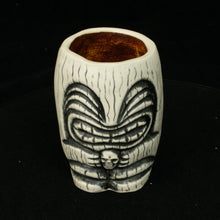 Load image into Gallery viewer, Little Headhunter Tiki Shot Glass, Matte White Wipe Away with Rusty Yellow Interior