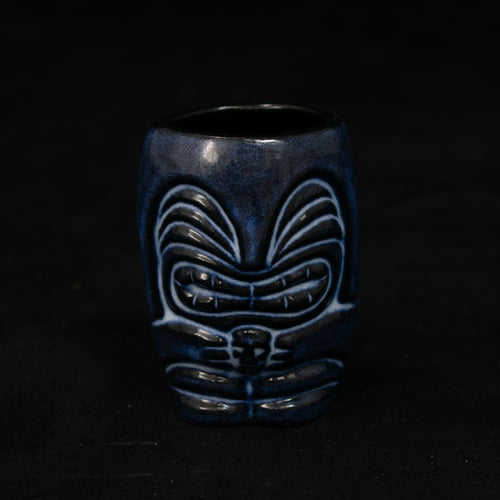 Little Headhunter Tiki Shot Glass, Black with White Flow with Black Interior