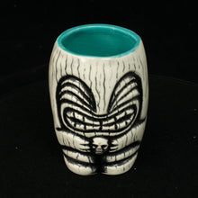 Load image into Gallery viewer, Little Headhunter Tiki Shot Glass, Gloss White Wipe Away with Teal Interior
