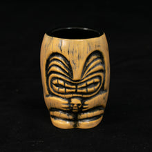 Load image into Gallery viewer, Little Headhunter Tiki Shot Glass, Satin Yellow Gold Wipe Away with Black Interior