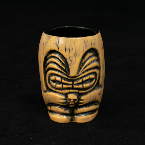 Little Headhunter Tiki Shot Glass, Satin Yellow Gold Wipe Away with Black Interior