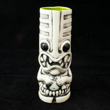 Load image into Gallery viewer, Toothy Tiki Mug, Gloss White Wipe Away with Green Interior Glaze