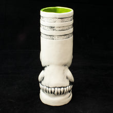 Load image into Gallery viewer, Toothy Tiki Mug, Gloss White Wipe Away with Green Interior Glaze
