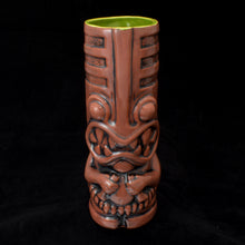 Load image into Gallery viewer, Toothy Tiki Mug, Terracotta Brush Off Gloss Glaze with Lime Green