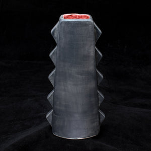 Tall Spiky Tiki Mug, Matte Dark Grey with Red