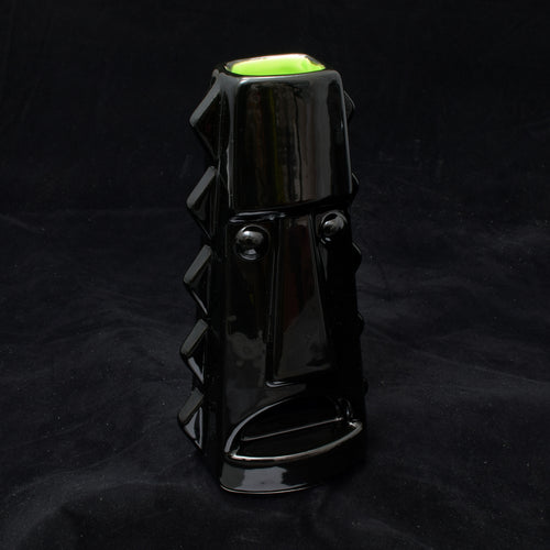 Tall Spiky Tiki Mug, Gloss Black with Lime Green