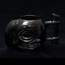 Load image into Gallery viewer, Parrot Skull Tiki Mug, Gloss Black with Blood Red