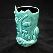 Load image into Gallery viewer, Terrible Tiki Mug, Translucent Teal with Black