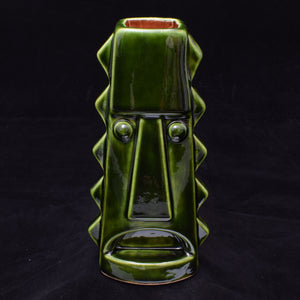 Tall Spiky Tiki Mug, Green with Brick Red