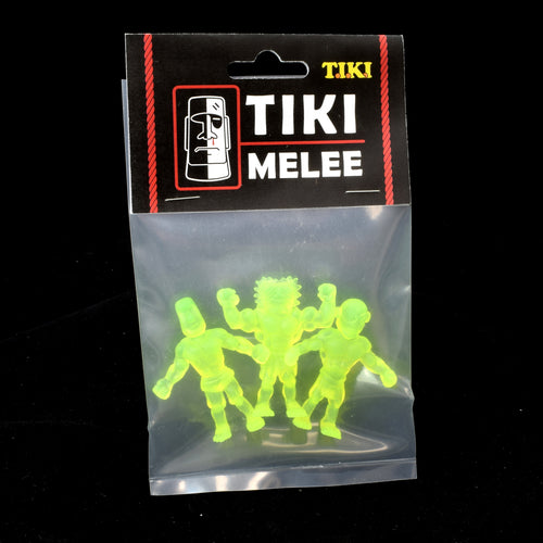 Tiki Melee T.I.K.I. figures One Off, Set of 3, NEON Yellow