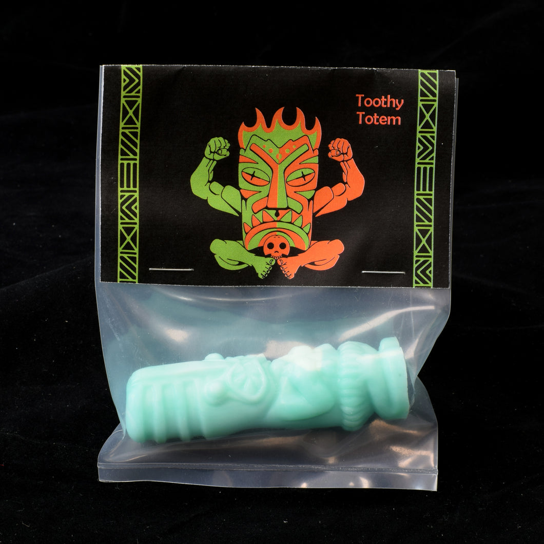 Toothy Tiki Totem Minifigure One Off, Aqua White Swirl