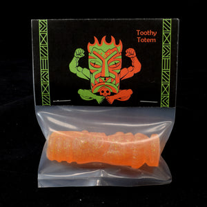 Toothy Tiki Totem Minifigure One Off, Orange with Green Glitter