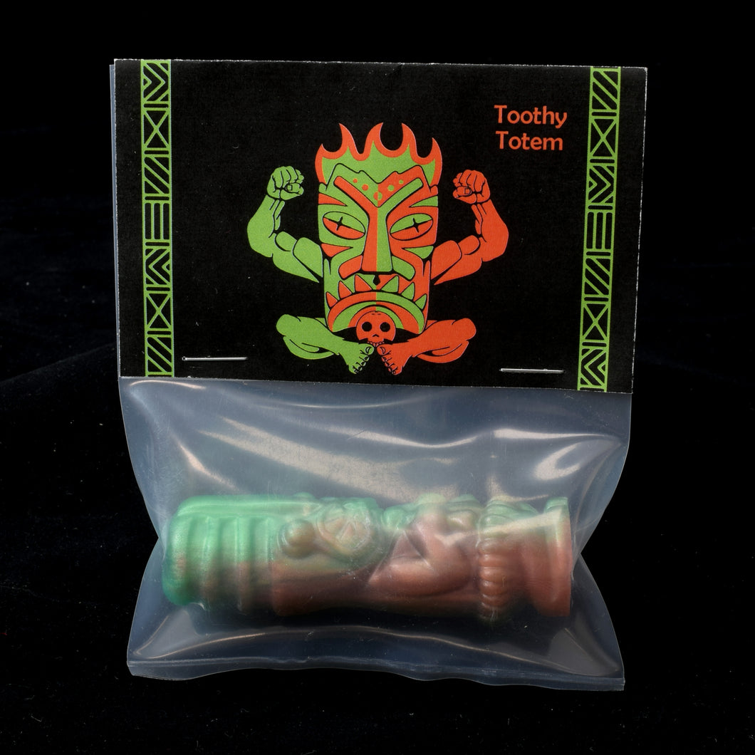 Toothy Tiki Totem Minifigure One Off, Green and Copper Pearl Swirl