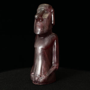 Mini Moai Figure, Pewter and Blood Red Swirl