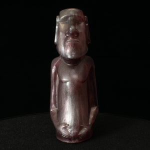 Mini Moai Figure, Pewter and Blood Red Swirl