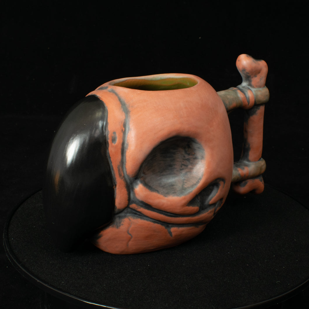 Parrot Skull Tiki Mug, Matte Terra Cotta with Green