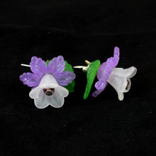 Load image into Gallery viewer, Bright Hanging Flower Earrings, White and Violet