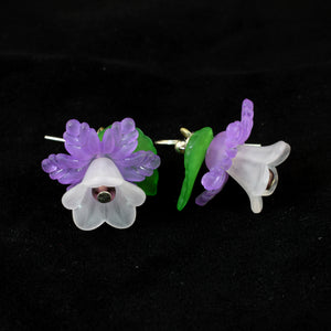 Bright Hanging Flower Earrings, White and Violet