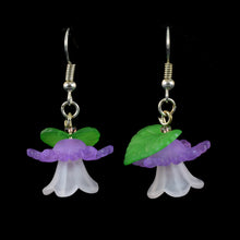 Load image into Gallery viewer, Bright Hanging Flower Earrings, White and Violet
