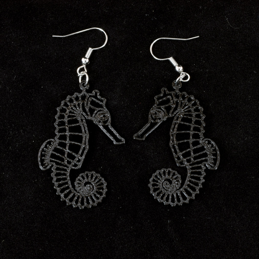 Hanging Seahorse Earrings, Black
