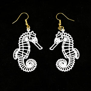 Hanging Seahorse Earrings, White
