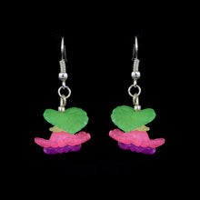 Load image into Gallery viewer, Frilly Hanging Flower Earring, Pink and Purple