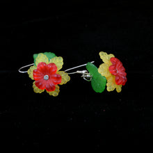 Load image into Gallery viewer, Hanging Frilly Flower Earring, Yellow and Red