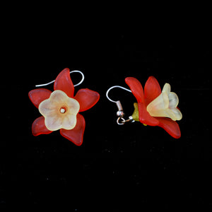 Long Pedal Hanging Flower Earring, Red and Yellow