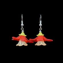 Load image into Gallery viewer, Long Pedal Hanging Flower Earring, Red and Yellow