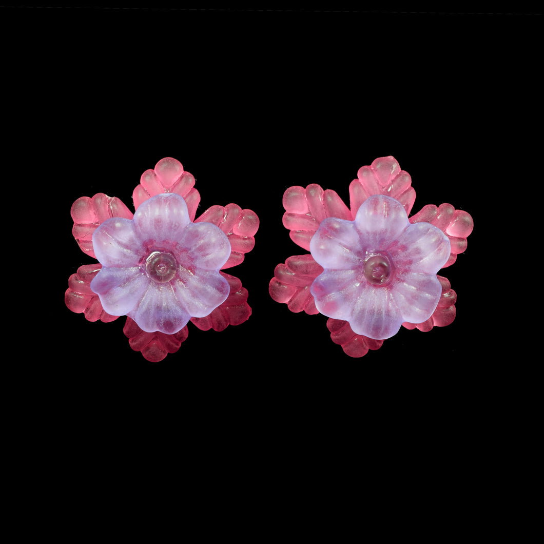 Frilly Flower Earrings, Purple on Pink