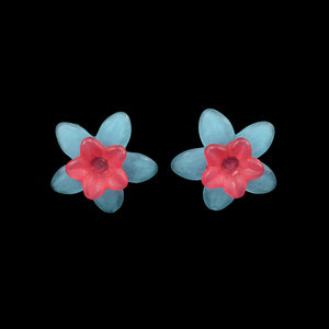 Little Flower Earrings, Red on Blue