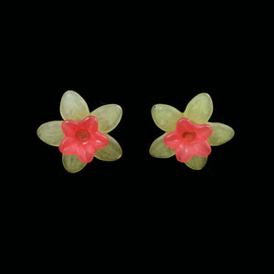 Little Flower Earrings, Red on Green