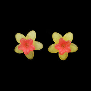 Little Flower Earrings, Red on Yellow
