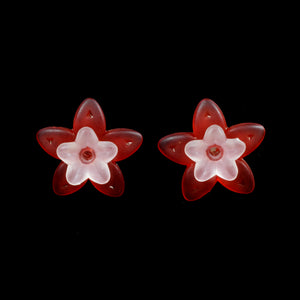 Little Flower Earrings, White on Red