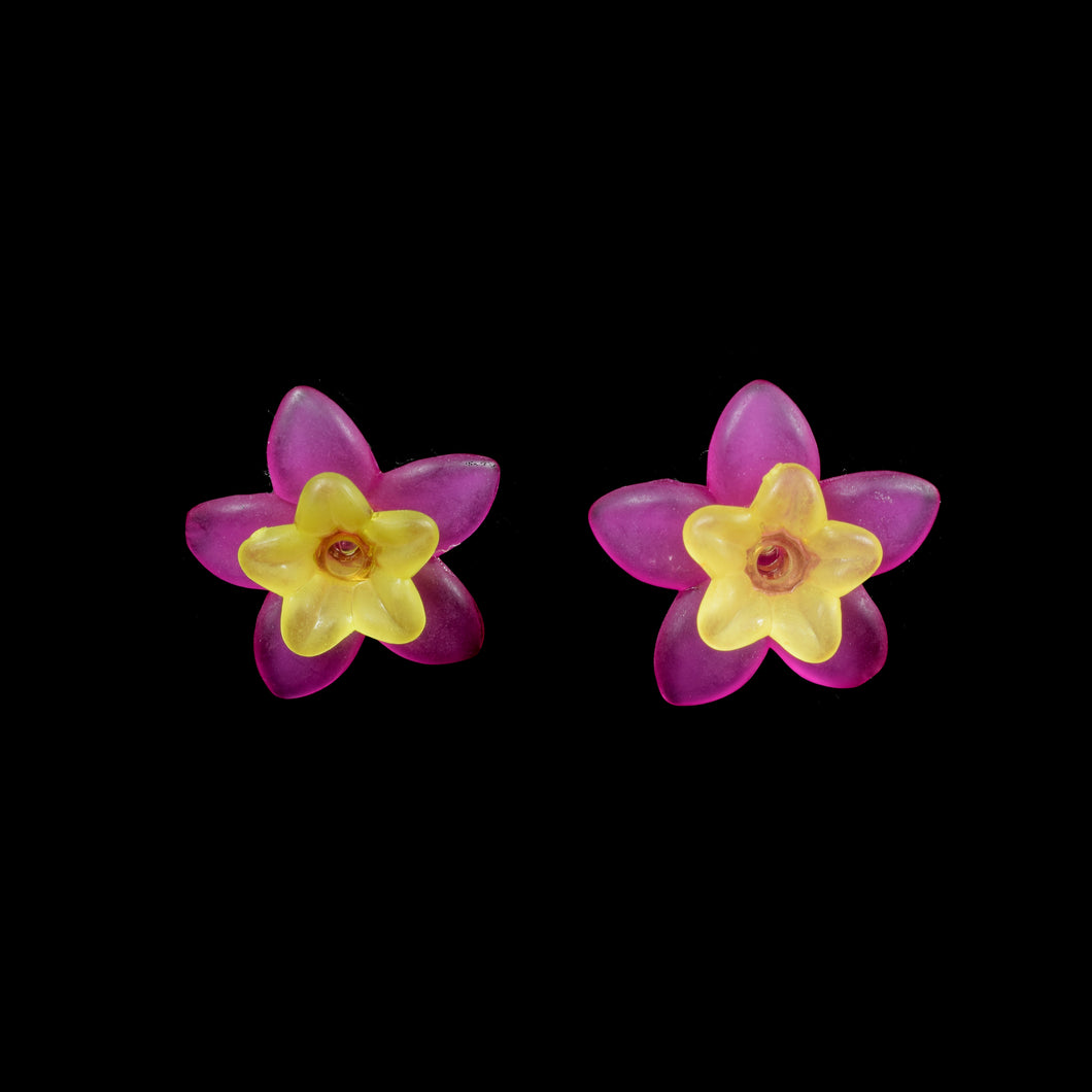 Little Flower Earrings, Yellow on Purple
