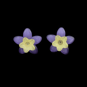 Little Flower Earrings, Yellow on Violet