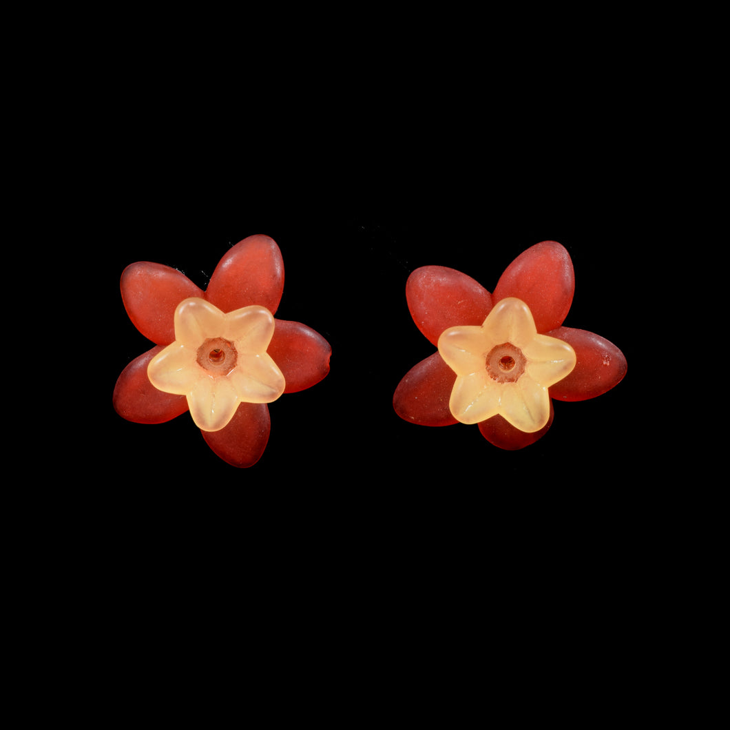 Little Flower Earrings, Yellow on Red