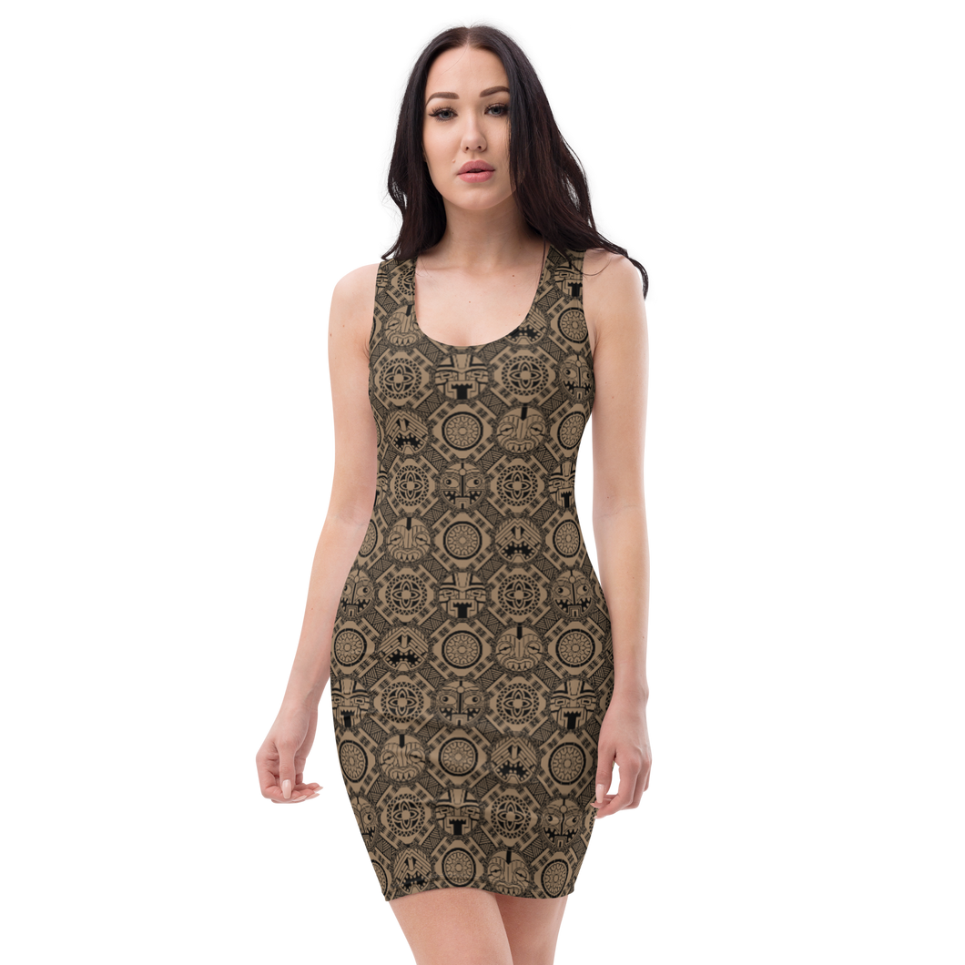 Brown Tiki Pattern Dress