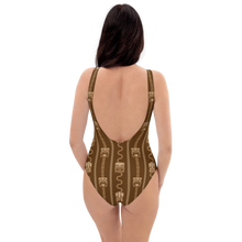 Load image into Gallery viewer, Brown Tiki Pattern One-Piece Swimsuit