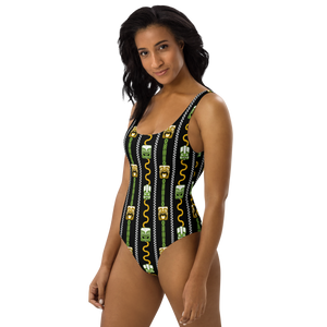 Green Tiki and Bamboo One-Piece Swimsuit
