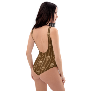Brown Tiki Pattern One-Piece Swimsuit