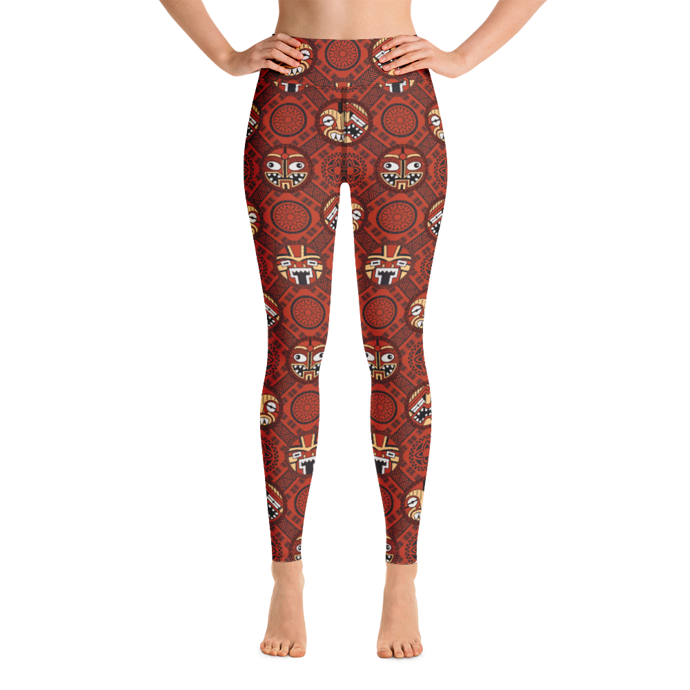 Red Tiki Pattern Yoga Leggings