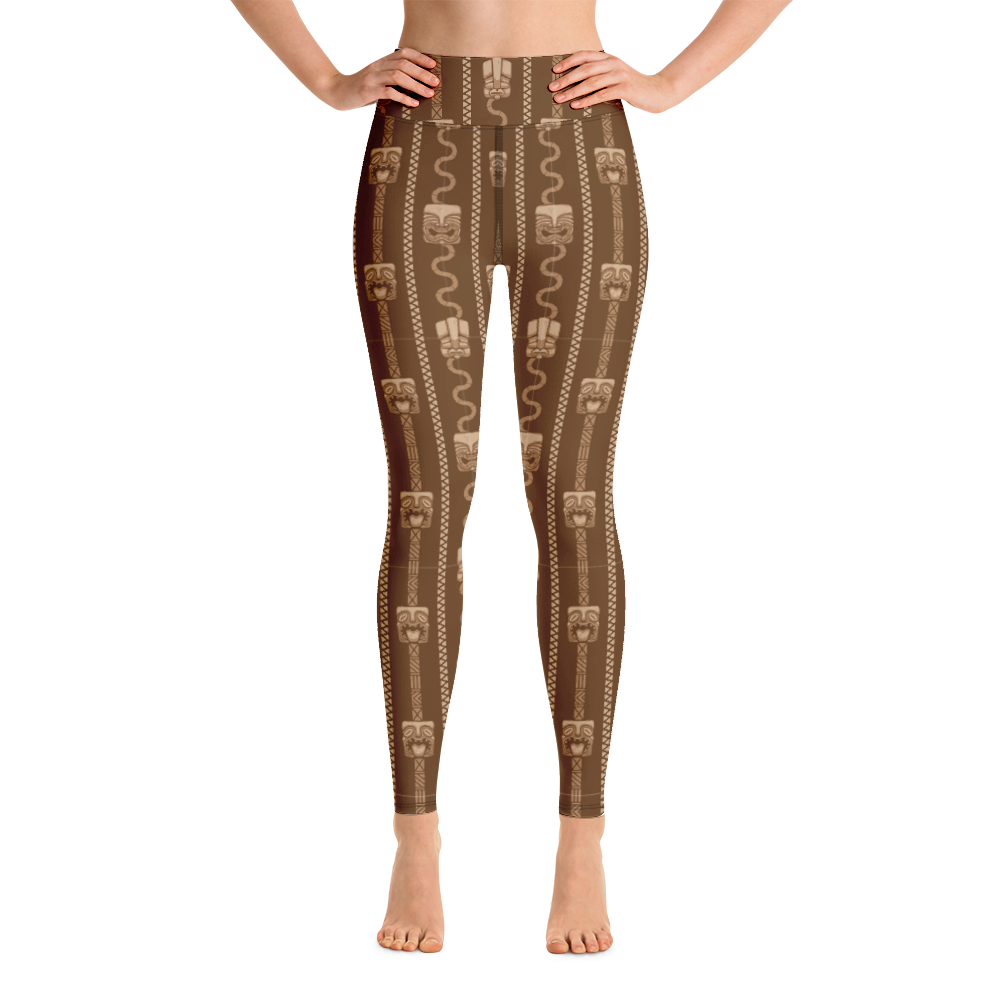 Brown Linear Tiki Yoga Leggings