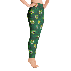 Green Tiki Pattern Yoga Leggings