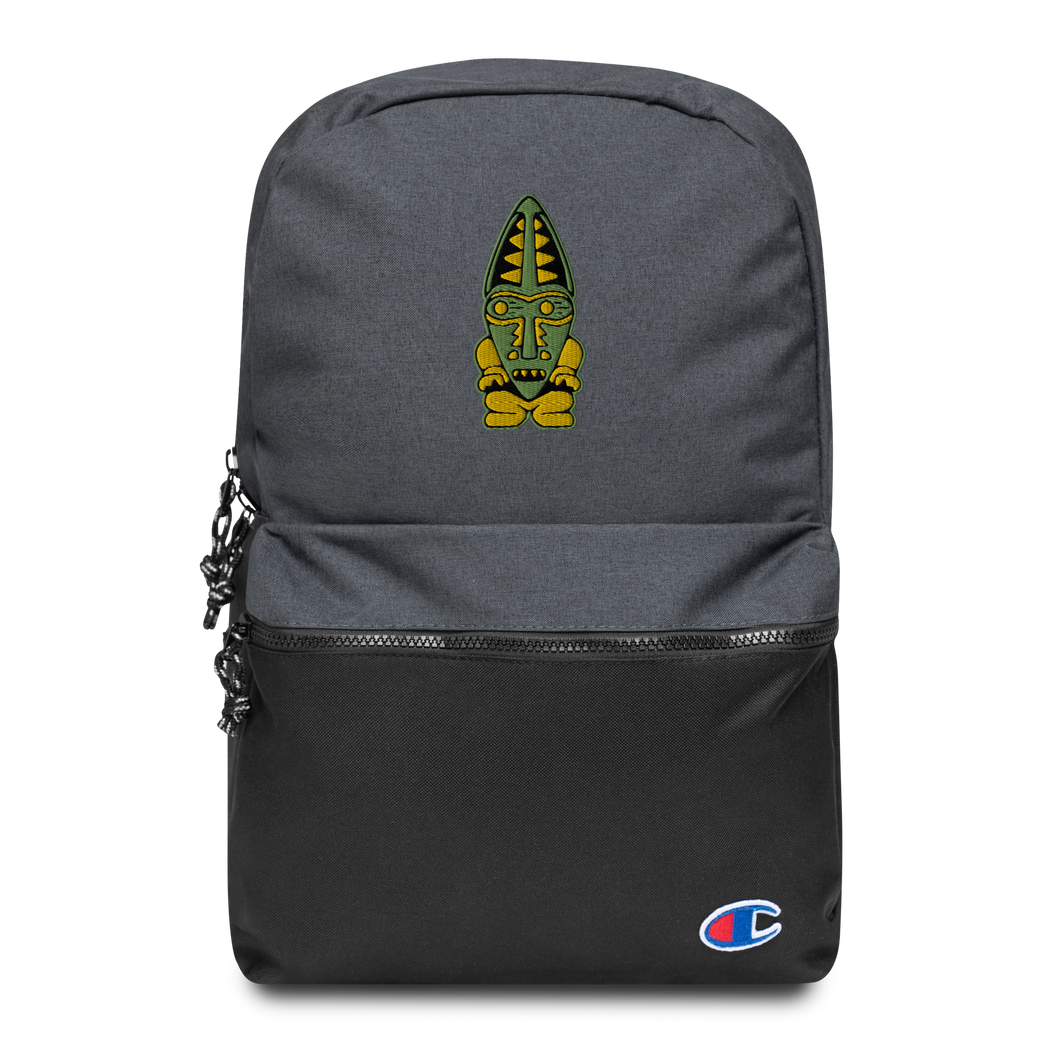 Green and Orange Tiki Embroidered Champion Backpack