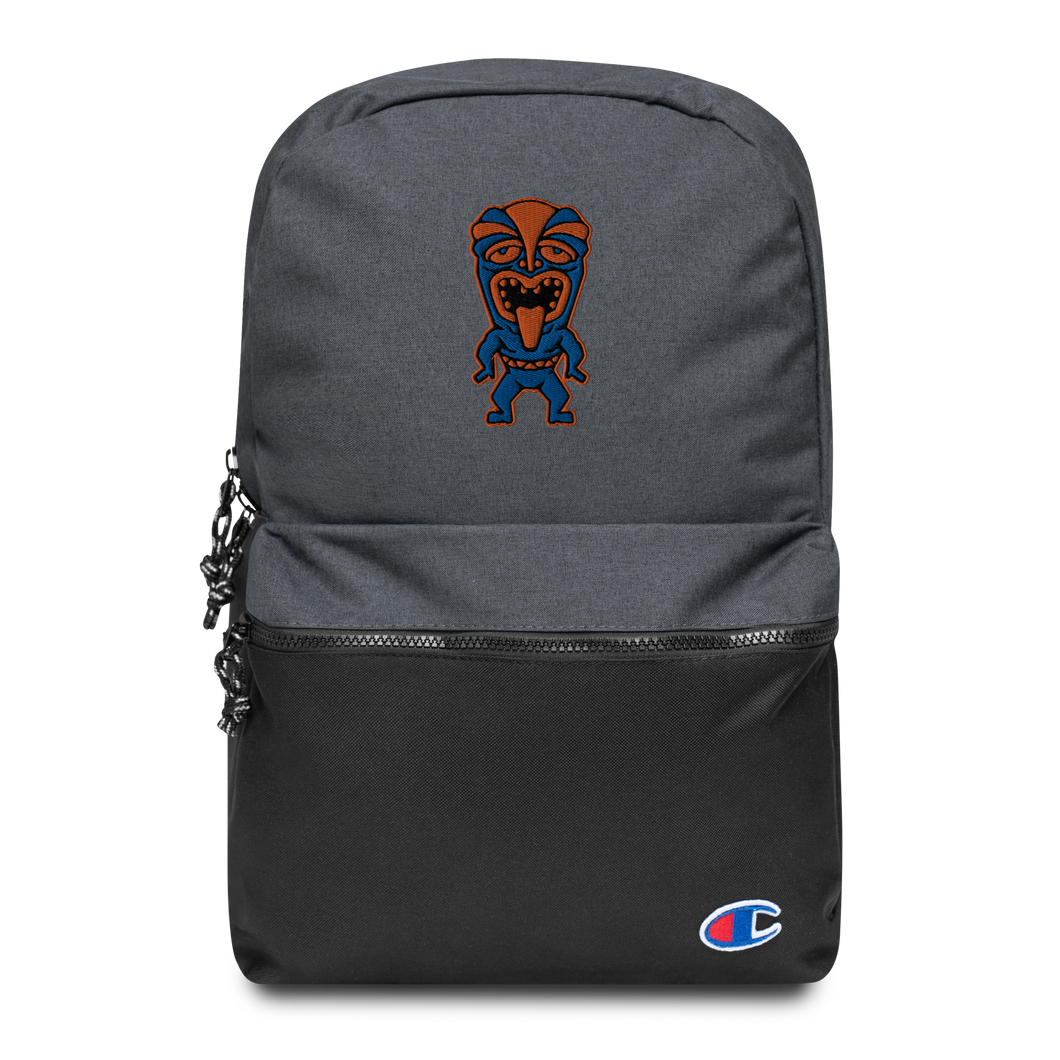 Blue and Orange Tiki Embroidered Champion Backpack